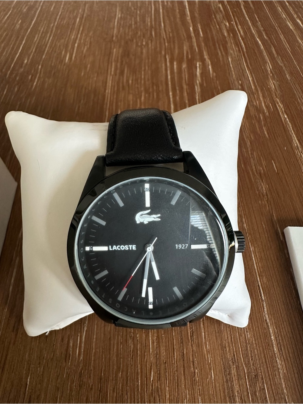 Lacoste Black Men's Leather Strap Watch with Black Dial